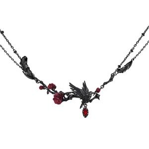 Elegant Black and Red Bird Necklace